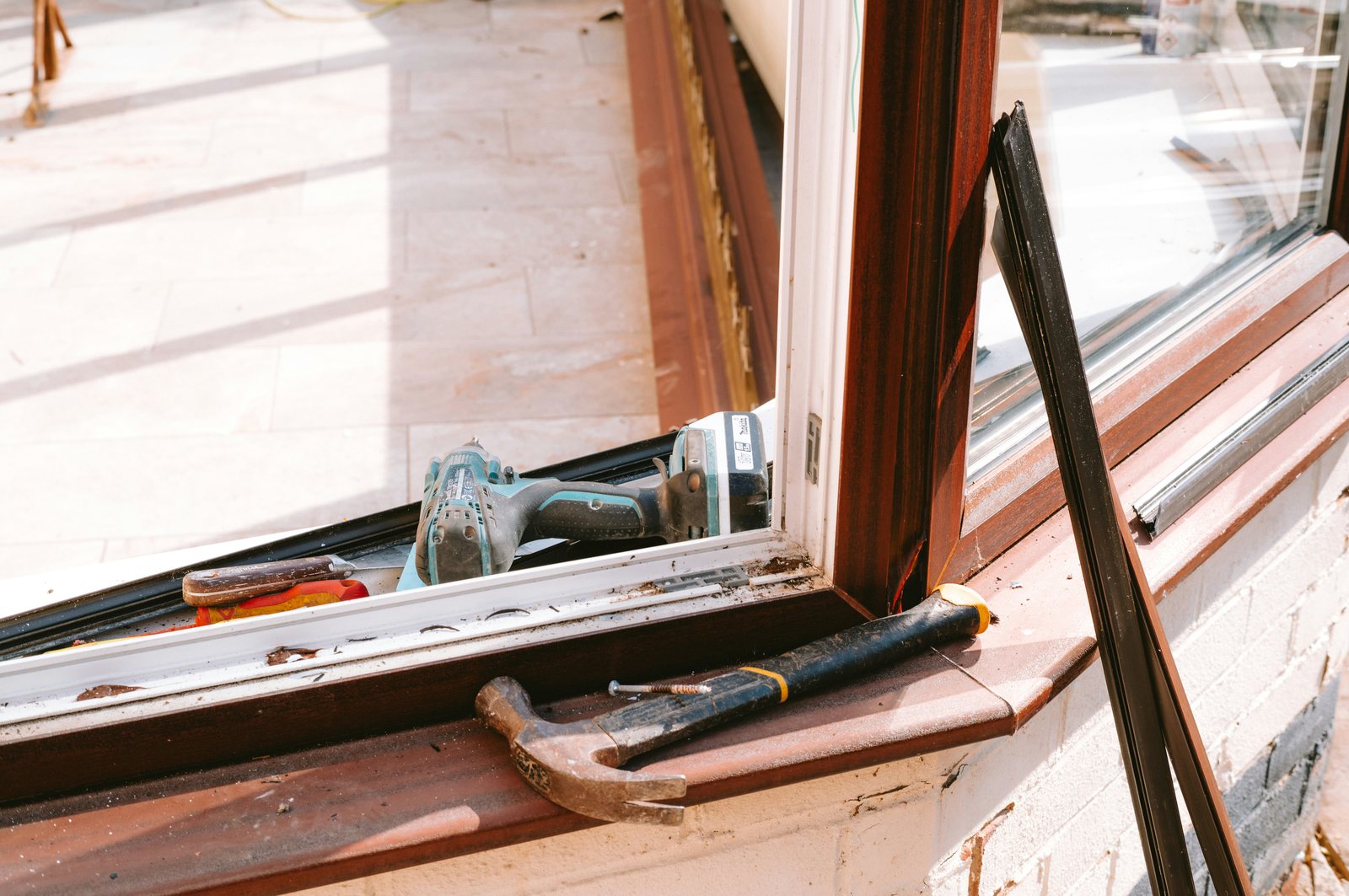 Tools on a window installation job site